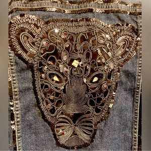 Beautiful One of a kind  sequin, beaded & jeweled Denim Jacket ( Eddie Bauer),